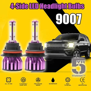 Pair 9007 4-Sides LED Headlight Kit 1950W 295000LM High-Low Beam Bulb Lamp - Picture 1 of 12