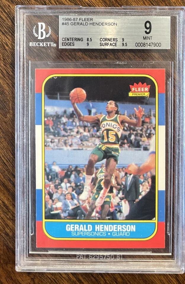 1986 FLEER BASKETBALL #45 GERALD HENDERSON BGS 9 MINT WITH 9.5 GEM MINT SURFACE - Image 1 of 2