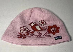 Patagonia Warm Winter Snow Hat Girls Pink Bird & Flower 3-6 Yrs - Picture 1 of 6