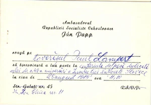 Romania, 1989, Vintage Press Conference Invitation - Embassy of Czechoslovakia - Picture 1 of 1