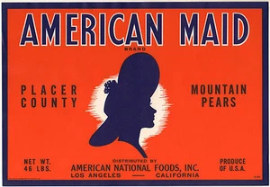 *Original* AMERICAN MAID Cameo Placer County Mountain Pear Label NOT A COPY!! - Picture 1 of 1