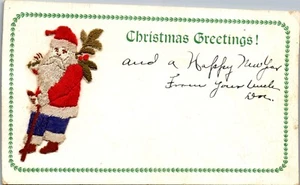 Vintage Christmas Postcard Santa Embroidered Embroidery c1910  - Picture 1 of 3