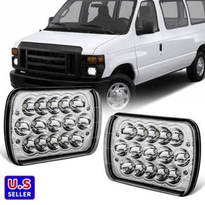 2pcs For Ford E-150 E-250 E-350 7x6" LED Headlights Sealed H6054 Square Headlamp - Image 1 of 4