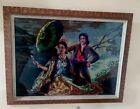 Vintage Hand Embroidered Wool Needlepoint Lady and Man Wood Frame 30*23.6" Cute