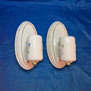 Antique Pair Porcelain Sconce Fixtures With Plugins Newly Rewired 35G - Picture 1 of 7