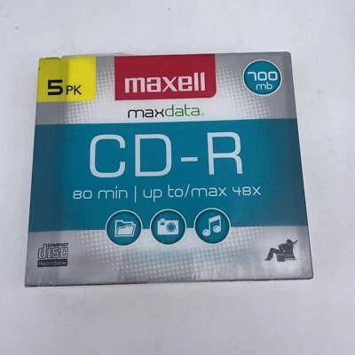 Maxell CD-R Blank Maxdata 80 Min Record-able CDs 700mb  5 Pk - NEW SEALED  - Image 1 of 3