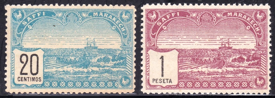 MOROCCO MAROC Locals 1899 Saffi – Marrakech 20 Cent. 1 Fr. Yv 100, 104 Mint € 10 - Image 1 of 1