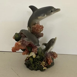 Resin Triple Dolphin Figurine Statue Ocean Coral Stand 6” Tall Jubilee Gift Mart - Picture 1 of 15
