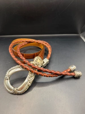 Cinturón de colección 1995 Brighton marrón plata metal anillos corbata borla 90507 para mujer M/L Foto 1 de 4