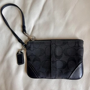 Coach Signature Black Canvas Mini Zipper Wristlet with Coach Keychain Ornament - Picture 1 of 8