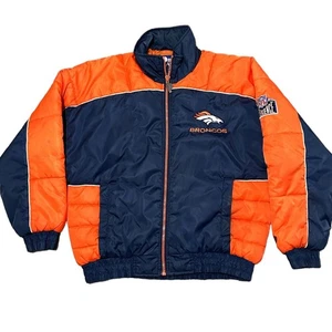 Vintage Pro Player Denver Broncos NFL Puffer Jacket Mens Medium Blue Orange - Bild 1 von 15