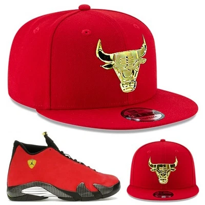 New Era Chicago Bulls Snapback Hat Match Air Jordan 14 Retro Ferrari Red Gold - Image 1 of 4