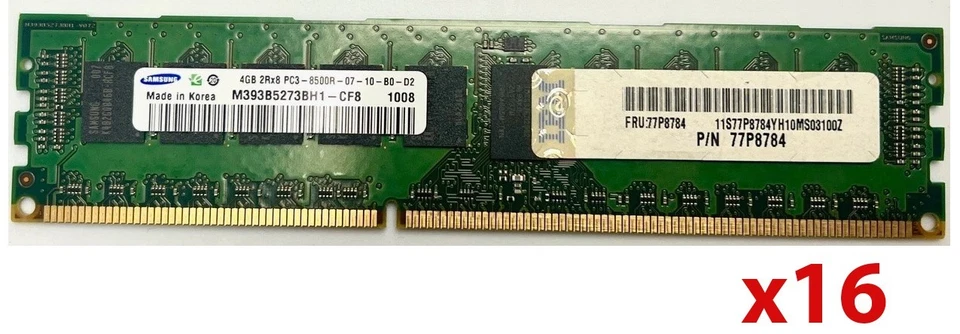 LOT OF 16 IBM 77P8784 4GB Memory DIMM 2Rx8 PC3-8500R - Image 1 of 1