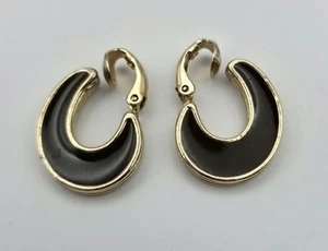 Avon Shades of Fashion Beige Black & Gold Tone Reversible Clip-On Hoop Earrings - Picture 1 of 6