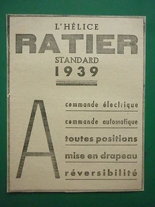 1938-40 PUB HELICE RATIER STANDARD 1939 PROPELLER ORIGINAL FRENCH AD - Imagen 1 de 1