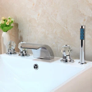 5PCs Chrome Bathroom Waterfall Faucet Shower Set Bathtub Basin Sink Mixer Tap - Picture 1 of 10
