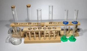 Test Tube Lot Pyrex Sibata Graduated Cylinders Borosil Beeker Wood Racks Drying  - Picture 1 of 7