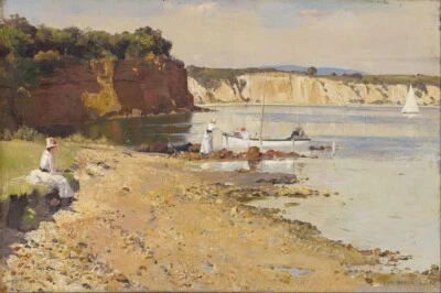 Slumbering Sea Mentone Tom Roberts 1887 Australian Impressionist Coastal Decor - Image 1 of 2