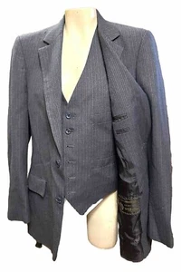 VTG Society Brand Ltd 70's USA Gray Stripe 3 Pc Suit Jacket 38 Vest Pants 32x28 - Picture 1 of 9