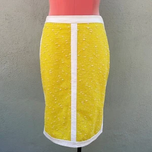 Sea New York Leather Outlined Skirt Yellow White Straight Pencil Short Zippers S - Picture 1 of 5
