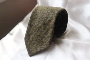 RARE Amide Hadelin Moon Tweed H'bone Muted Brown Greens Wool Rolled Untipped Tie - Picture 1 of 21