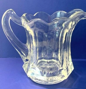 Pressed Clear Glass Cream/Milk/Small Pitcher Scallop Rim Star Burst Bottom VTG - Picture 1 of 7