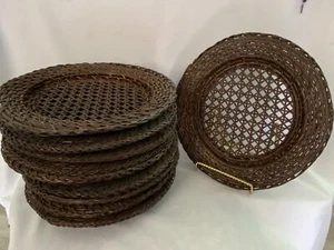 10 Vintage Round Wicker Rattan Charger Plates Brown Dinner Mats Woven Sturdy - Picture 1 of 4