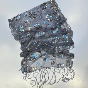 Scarf Gray Mesh w Silver Sequins Luxury Scarf  Polyester.  71 x 28 in Unbranded - Picture 1 of 4