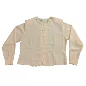 Camicia vintage Claudia Richard 16 rosa con bottoni occhiello ricamato pizzo - Foto 1 di 13