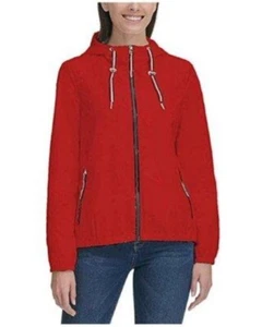Tommy Hilfiger Damas Cortavientos Lluvia Chaqueta con Capucha Roja Pequeña - Imagen 1 de 5