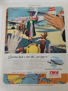 1951 TWA Trans World Airlines Grandma leads a fast life and loves it vintage ad - Picture 1 of 1