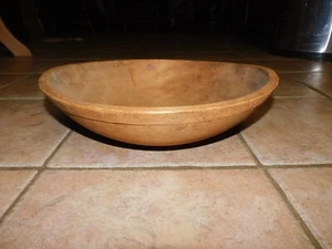 ANTIQUE PRIMITIVE HAND TURNED WOODEN OUT OF ROUND DOUGH, MIXING RIMMED  BOWL - Picture 1 of 7
