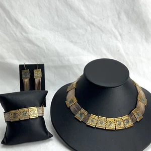 Türkisches SET • Sterlingsilber 925 Vermeil Emaille Halskette Armband & Ohrring 84nu - Bild 1 von 12