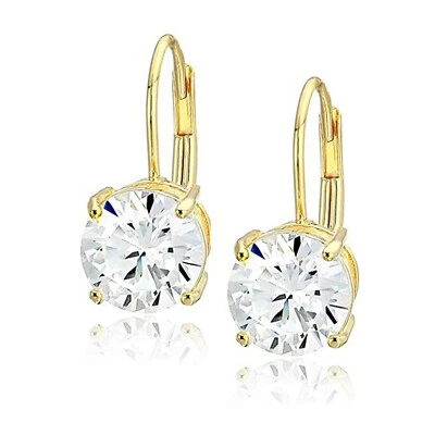 14K Yellow Gold Plated 1Ct Round Brilliant Cut 5mm Moissanite Leverback Earrings - Image 1 of 4