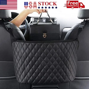 Car Net Pocket Handbag Holder Black PU Leather Between Car Seat Storage US - Foto 1 di 9
