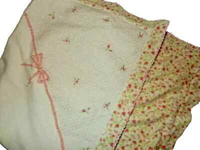 6C!¡GUAU! Manta de bebé vintage LITTLE ME cintas florales algodón felpa terciopelo cuna Foto 1 de 4