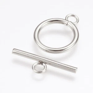 IN71 - LOT DE 2 SETS FERMOIRS TOGGLE ROND BARRE EN ACIER INOXYDABLE 20MM X16MM - Picture 1 of 2