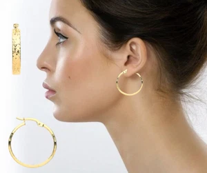 9ct Gold Ladies Multi Colour Fancy Double Sided 24mm/2.4cm Hoop Earrings - Boxed - Picture 1 of 5