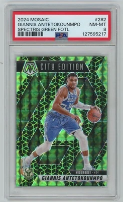 Giannis Antetokounmpo /5 Spectris Green Prizm PSA 8 2024-25 Panini Mosaic FOTL - Image 1 of 2
