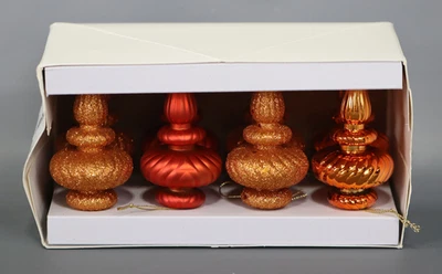 Vickerman 4  Burnished Orange 4-Finish Finial Ornament  8 per Box - Image 1 of 4