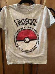 Pokémon Grey Short Sleeve Sequin Flip Ball/Pikachu T Shirt XS - Picture 1 of 15