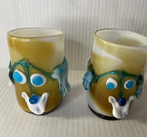 Two Murano Style Glass Tumblers Vintage Clown Drinking Glass - Picture 1 of 8