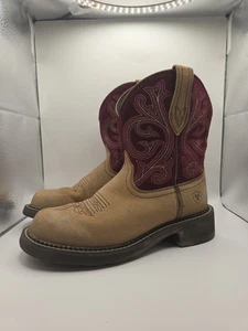 EUC Ariat Fatbaby Heritage Size 7B Women Boots 10026116 Burgundy Tan Cowgirl - Picture 1 of 11