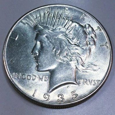 1935 Peace Silver Dollar Beautiful AU/BU Coin Rare Date - Image 1 of 2