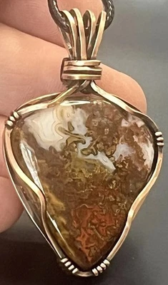 Ágata Costura Marruecos ~ Colgante Hecho a mano envuelto en alambre de cobre 12t Foto 1 de 4