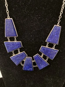 Blue Lapis 7 Stone SS Statement Necklace - Picture 1 of 12