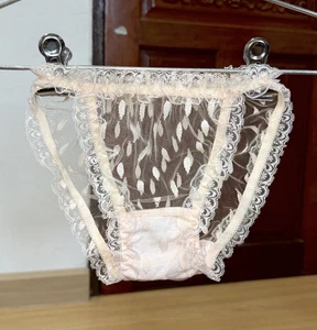Vintage Sheer Polyester Hi Leg Panty Floral Lace Lightweight Sissy Bikini Size 5 - Picture 1 of 20