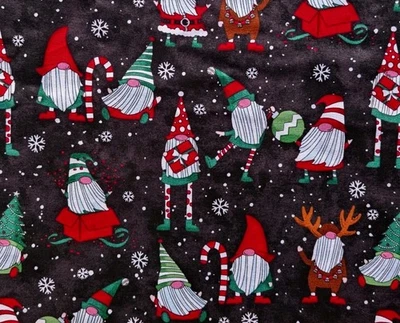 7 Yardas Festivo y Caprichoso Navidad Gnomos Copos de Nieve Tela Negra 2021 Foto 1 de 2