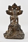 O13K06- Asiatika Bronze Figur Buddha auf Nagathron Tibet 19.Jh