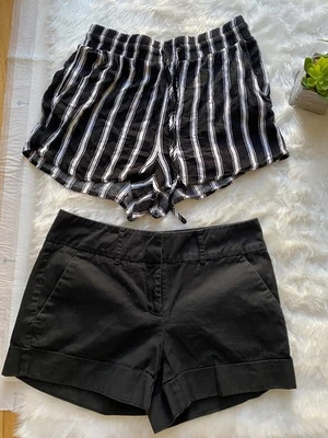 Bundle of 女式短裤 - 条纹纯色黑色 — 第 1/2 张图片